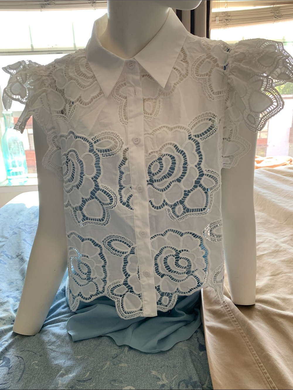 White Lace Button-Down Front Blouse